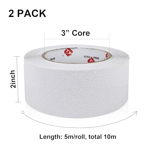 BOMEI PACK Anti Slip Traction Tape,2 Inch x 16.5 Ft,Heavy Duty Non Slip Tape,Grip Tape for Stairs, Tread Step, Indoor & Outdoor Use,Waterproof Stairs Non Skid Treads (White) - color: White
