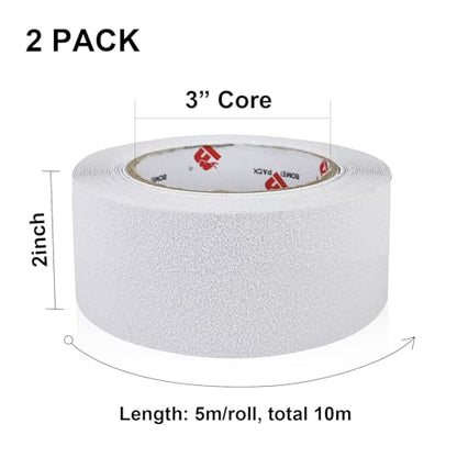 BOMEI PACK Anti Slip Traction Tape,2 Inch x 16.5 Ft,Heavy Duty Non Slip Tape,Grip Tape for Stairs, Tread Step, Indoor & Outdoor Use,Waterproof Stairs Non Skid Treads (White) - color: White
