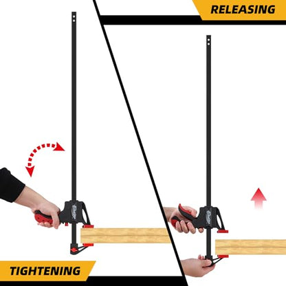 36" Bar Clamps for Woodworking 2-Piece, One-Handed Quick-Change F Clamp/Spreader with 130 LBS Load Limit, Wood Clamps for Gluing, Carpentry, DIY, and Woodworking