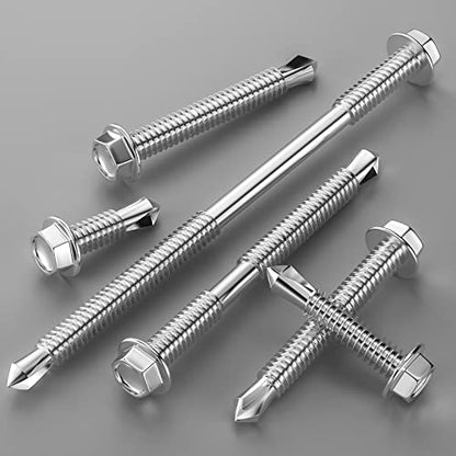 Wensilon (400Pcs) #8×1/2" Hex Washer Head Self Drilling Screws, 410 Stainless Steel Metal SheetScrews，TEK Screws, Sheet Metal Self Tapping Screws - color: Silver, size: #8×1/2"