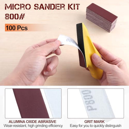 100Pcs 800 Grit Micro Detail Sander Paper Kit 3.5" x 1.2" Hook and Loop Sandpaper Strips Detail Sander Refills Finishing Sander Paper for Wood Crafts, Tight Spaces and DIY Polishing Projects - style: 800 Grit