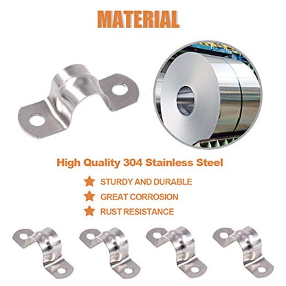 Keadic 30Pcs M20 Two Hole Strap U Bracket Tube Strap Tension Clips Stainless Steel Heavy Duty Rigid Pipe Strap Clamp, for Pipe Fixing - size: 3/4"-30pcs