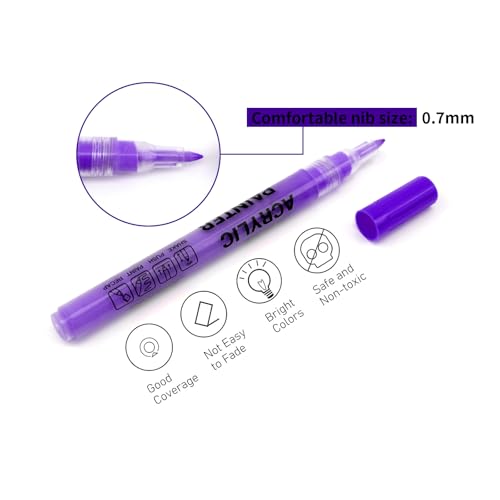 Purple Acrylic Paint Pens 6 Pcs Permanent Marker Pens Extra Fine - color: Purple
