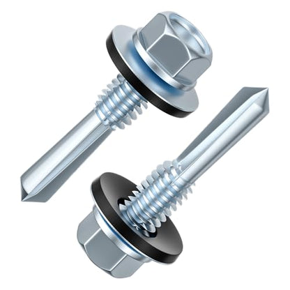 Wensilon (300pcs) #12X1 Extended Hexagonal self-Tapping zinc-Plated Screws with Rubber washers,10mm Steel Plate can be drilled - size: #12X1" 80PCS