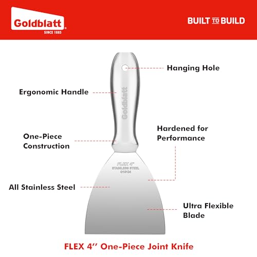 Goldblatt 4" Putty Knife, Stainless Steel Joint Knife with Flexible Blade