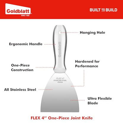 Goldblatt 4" Putty Knife, Stainless Steel Joint Knife with Flexible Blade