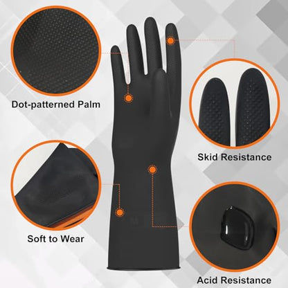 Beieverluck 10 Pairs Chemical Resistant Gloves, Reusable Heavy Duty Rubber Work Gloves with Textured Palm, Black Cleaning Dishwashing Gloves, Medium - size: Medium