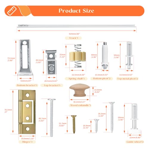 Bifold Door Hardware, 36" Bifold Closet Door Track Replacement Kit, Folding Pocket-Door Hardware Repair Kit with Pivot, Guide Wheel and Bracket,Closet-Door Track for Bedroom, Laundry Room - size: 36 Inch