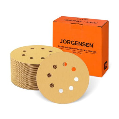 Jorgensen 50-Piece 5-Inch Premium Sanding Discs, 8-Hole Hook and Loop