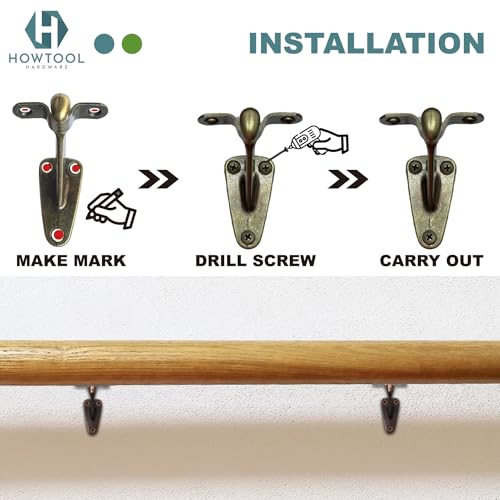 Heavy Duty Handrail Bracket Antique Brass, 3 Pack | HOWTOOL - color: Antique Brass