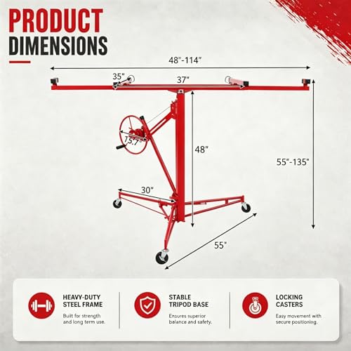 Winado 11 ft Drywall Lift Panel Rolling Hoist Jack Lifter for Sheetrock - color: Red, size: 11 ft