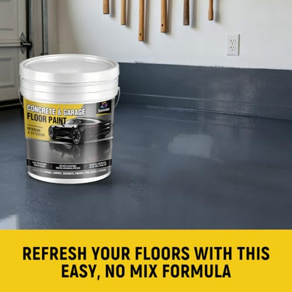 SENVEN Concrete & Garage Floor Paint Slate Gray 5 Gallon, Interior/Exterior Concrete Paint Floor Coating for Basement Floors, Porches, Driveways Concrete Coating for Decks Semi Gloss