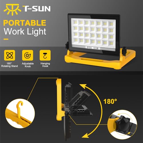 T-SUN LED Work Light with Stand, 60W Portable Flood Light,6000K,2 Pack - size: 2 Pack