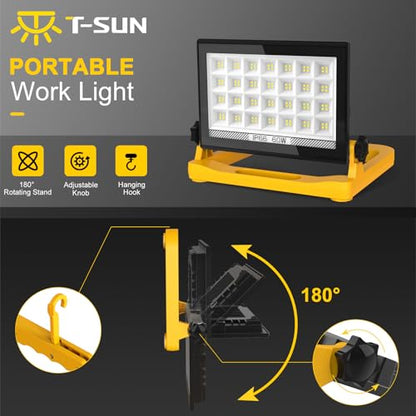 T-SUN LED Work Light with Stand, 60W Portable Flood Light,6000K,2 Pack - size: 2 Pack