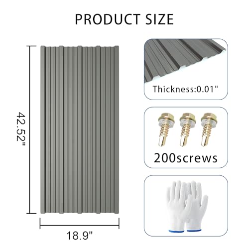 Metal Roofing Panels 20 PCS 112 sq.ft 42.52" x 18.9" Corrugated Galvanized Roof Panels, Waterproof Siding Panels with 200 Pcs Screws for Garages, Sheds, Stables and Mobile Homes
