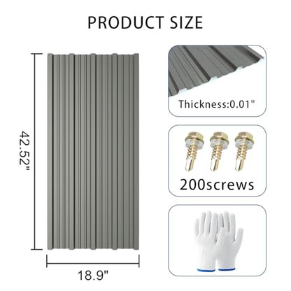 Metal Roofing Panels 20 PCS 112 sq.ft 42.52" x 18.9" Corrugated Galvanized Roof Panels, Waterproof Siding Panels with 200 Pcs Screws for Garages, Sheds, Stables and Mobile Homes
