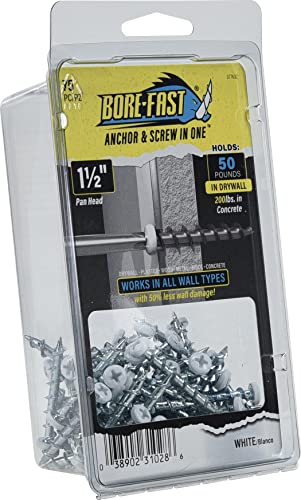Hillman Borefast Drywall Anchors, 1-1/2in Pan Head, 75 Pack, White - color: White