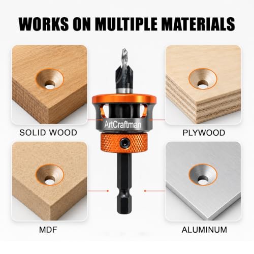 12 PCS Wood Countersink Drill Bits, M2 High Speed Steel 4-Flute Pilot Bits, Depth Stop & L-Wrench, Precision Kit for Wood, Plastic, DIY & Drilling Tasks