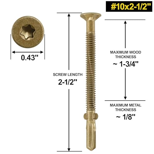#10 x 2-1/2 Self-Tapping Trailer Deck Screws,1000PcsT25 Star Bits Screws - color: Gold, size: #10 x 2-1/2in 1000pcs