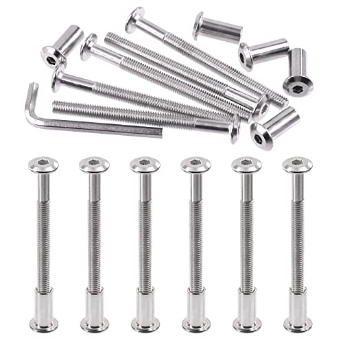 Swpeet 25Pcs M6x75mm Nickel Plated Sliver Binding Screws Hex Drive Socket Cap Bolts Barrel Nuts Assortment Kit with 1Pcs Allen Wrench, Screw Post Fit for Furniture Countsunk Binding Bolts - size: M6x75mm