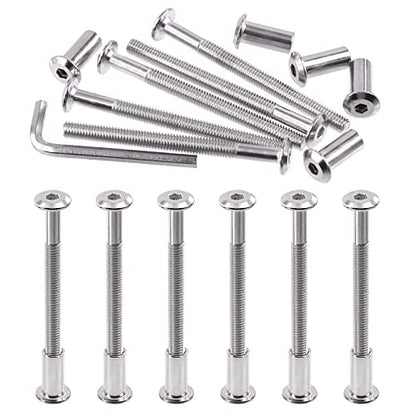 Swpeet 25Pcs M6x75mm Nickel Plated Sliver Binding Screws Hex Drive Socket Cap Bolts Barrel Nuts Assortment Kit with 1Pcs Allen Wrench, Screw Post Fit for Furniture Countsunk Binding Bolts - size: M6x75mm