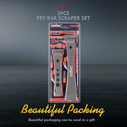 HORUSDY 2-Piece Pry Bar Scraper Set, Stainless Steel Flat Pry Bars with Hex Screwdriver Function, 6-11/16” & 9-1/2” Multi-Purpose Nail Puller, Trim, Demolition & Repair Tools