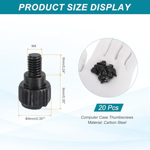 MECCANIXITY 20 Pcs M4x6mm PC Computer Case Thumbscrews, Carbon Steel Nickel Plated Knurled Thumb Screws Bolts Fasteners for Computer Cover, Motherboard, Fan, Power Supply, Black - color: Black, size: M4x6mm