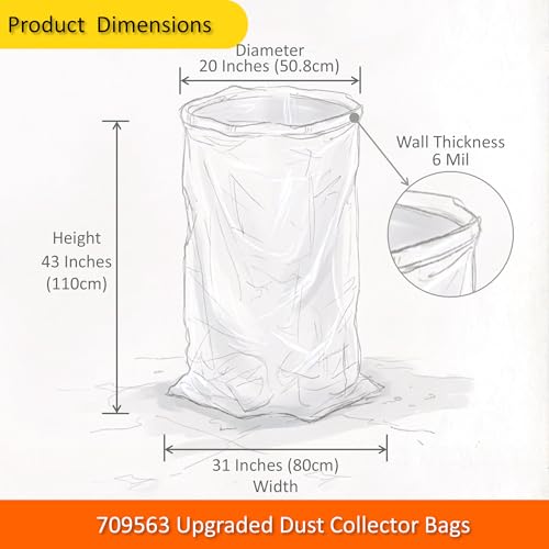 6-Pack Dust Collector Bags 31 x 43 Inch 20" Dia 6 Mil Thk(709563)