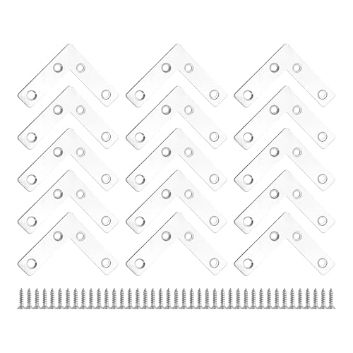 15Pcs 2.4"x2.4" L Shape Flat Corner Bracket, Stainless Steel Angle Plate, Heavy Duty Repair Brace with Screws for Wood, Furniture, Cabinets, Shelves, Metal Frame, Right Angle Mending Plate - size: 2.4"x2.4"