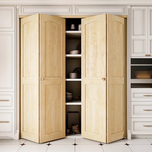 Bifold Doors for 24"x80" Opening, Solid Pine Wood Interior Folding Doors - size: 71.45" x 77.75" (fit 72*80.5-80.75 opening)