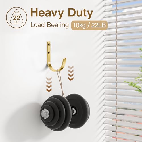 10 Pack 22LB Wall Hooks for Hanging Towel/Coat, Brushed Gold - color: Brushed Gold, size: 10 Pack