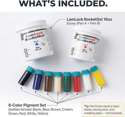 RocketGel 25 Minute Professional Epoxy Countertop Kit for Granite, Tile, and Quartz Countertop Repair Kit, Tile Crack Repair, Chips and Fills Epoxy Grout - style: 16 Oz with Coloring Tint