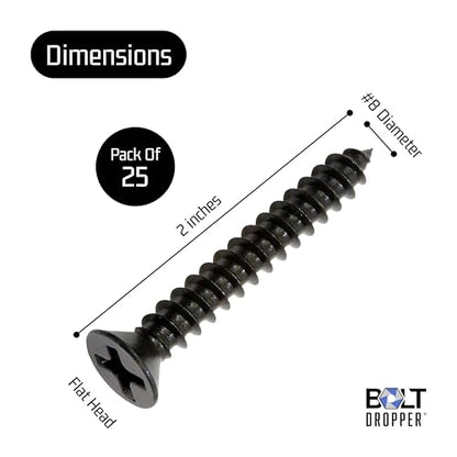 Bolt Dropper No. 8 x 2'' Black Screws, Xylan Coated Stainless Flat Head Phillips Wood Screw Deep Cut (25 Pack), 18-8 (304) Stainless Steel Anti Corrosion - size: #8 x 2''