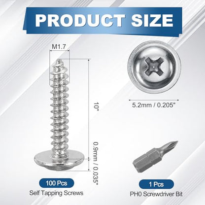 100pcs M1.7x10 Self Tapping Screws Carbon Steel Silver - size: M1.7x10