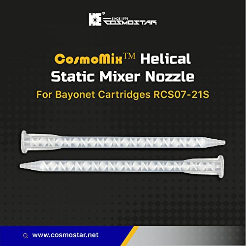 CosmoMix Helical Static Mixer Nozzle Tube Tip, Bayonet Connection, 6 Inches, 21 Elements, 10 Pieces Epoxy Mixing Nozzle Tip, For AB Glue Acrylic Adhensive Gun Mixer(RCS07-21S)