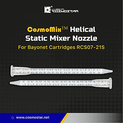 CosmoMix Helical Static Mixer Nozzle Tube Tip, Bayonet Connection, 6 Inches, 21 Elements, 10 Pieces Epoxy Mixing Nozzle Tip, For AB Glue Acrylic Adhensive Gun Mixer(RCS07-21S)
