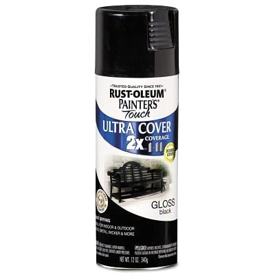 Rust-Oleum 334026-6PK Painter's Touch 2X Ultra Cover Spray Paint, 12 oz, Gloss Black, 6 Pack - color: Black, size: 12 Ounce (Pack of 6)