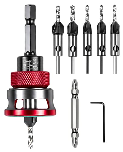 Countersink Drill Bit Set for Wood, 8-Piece Depth Stop Collar