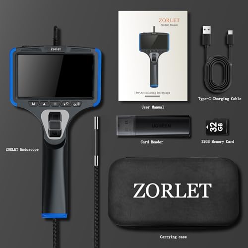 Two-Way Articulating Borescope Camera with Light, Industrial Endoscope Inspection Camera with 0.25 in Slim Articulated Probe, Waterproof Snake Scope for Mechanics & Engine Inspection - 5FT - color: blue