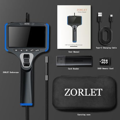 Two-Way Articulating Borescope Camera with Light, Industrial Endoscope Inspection Camera with 0.25 in Slim Articulated Probe, Waterproof Snake Scope for Mechanics & Engine Inspection - 5FT - color: blue