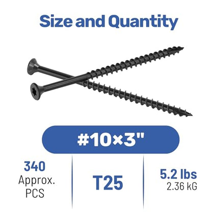 WELLOCKS #10 x 3 in Black Deck Screws, 5.2 lbs with T25 Bit - size: #10×3, style: 5.2LBS Black