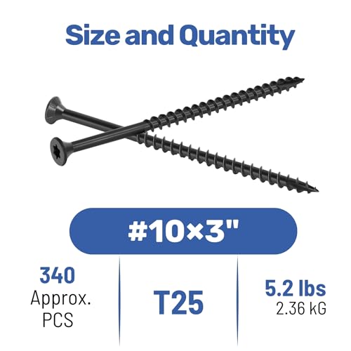 WELLOCKS #10 x 3 in Black Deck Screws, 5.2 lbs with T25 Bit - size: #10×3, style: 5.2LBS Black