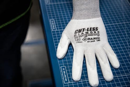 Majestic Cut-Less Dyneema Glove with Polyurethane Palm | 12 Pairs - SM | 13 Gauge Liner, ANSI A3, Lightweight Comfort, Breathable, White/White | for Automotive, Industrial, Manufacturing | 37-3435 - size: Small