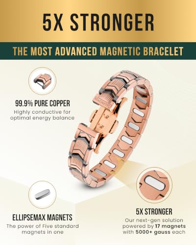 MagnetRX® EllipseMAX Copper Magnetic Bracelets for Men (Arrow) - color: 5X Strength - EllipseMAX (5,000 Gauss) - Arrow Style