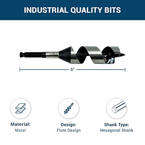 Benchmark Abrasives 1-1/2 Inch Auger Drill Bit for Woodworking, 7/16” Hex Shank Tool for Smooth, Clean Cuts Hole Carbon Steel Hole Cutter Drill Bit for Drilling on Soft & Hard Wood, MDF, Plywood - size: 1-1/2"