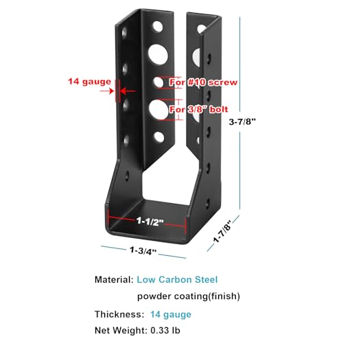 GBGS 6 Pack 2x6 Concealed Joist Hangers,14 Gauge,Black