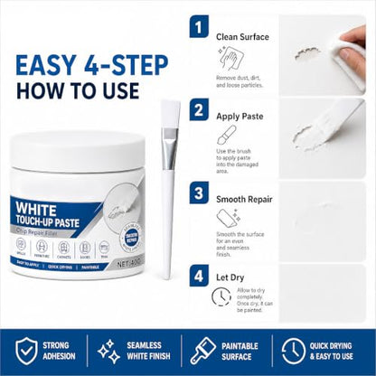 White Furniture Touch-Up Paste with Brush, 1.41 Oz, Wood Filler Wall Repair Cream for Scratches, Fit Tables Cabinets Wooden Floors Walls (1Pcs)