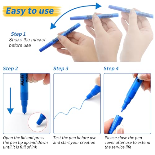 Blue Acrylic Paint Pens 6 Pcs Permanent Marker Pens Extra Fine - color: Blue