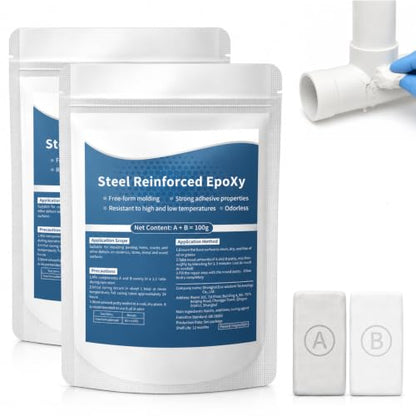 Steel Reinforced Epoxy Putty,Epoxy Putty Fast Repair Clay,2026 New Waterproof Heat-Resistant Epoxys Puttys Repair Kit,Fast Repair AB Two-Part Epoxy Clay Filler for Bonding Metal,Plastic,Wood（2Pcs） - color: 2Pcs