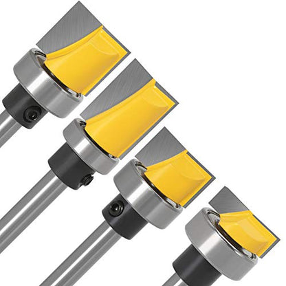 Yakamoz Flush Trim Router Bit Set, 4Pcs 1/4" Shank Ball Bearing Carbide